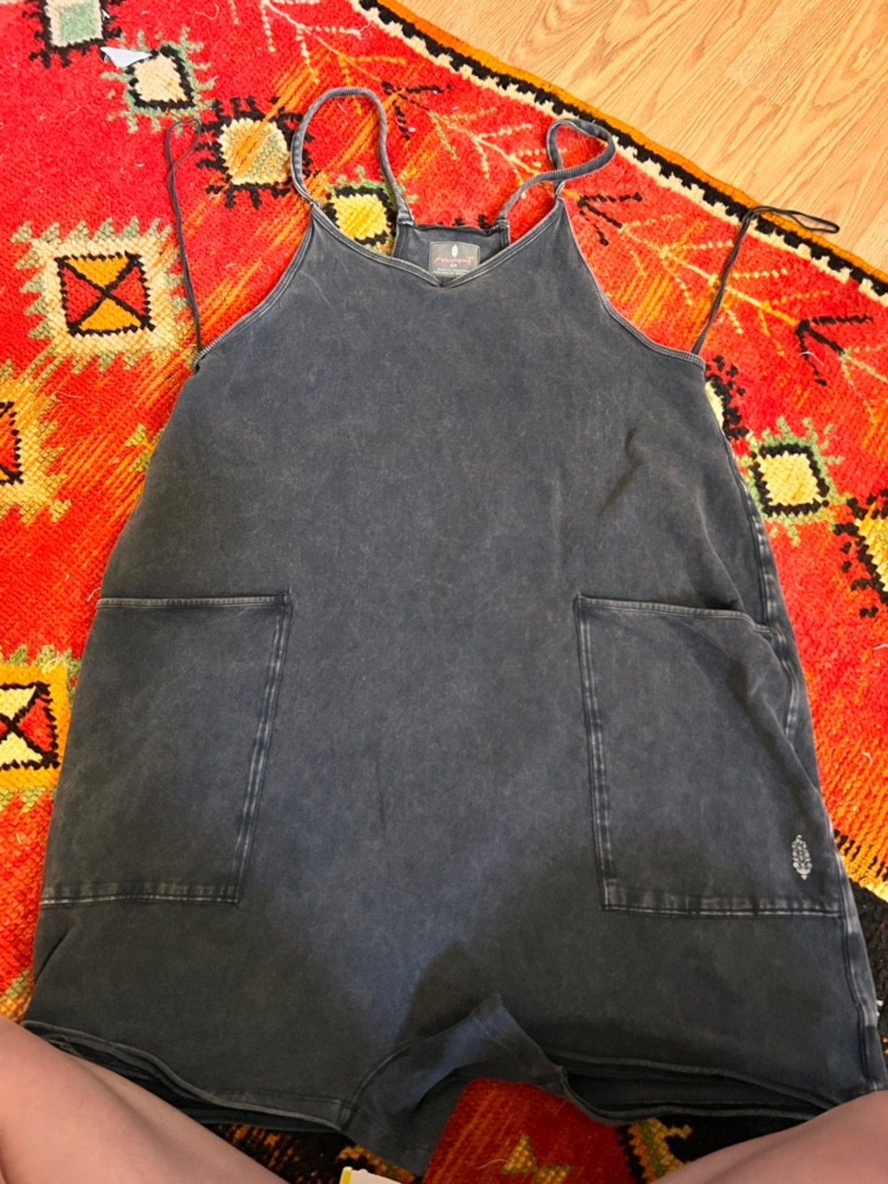 Free People Washed Black Romper with Pockets